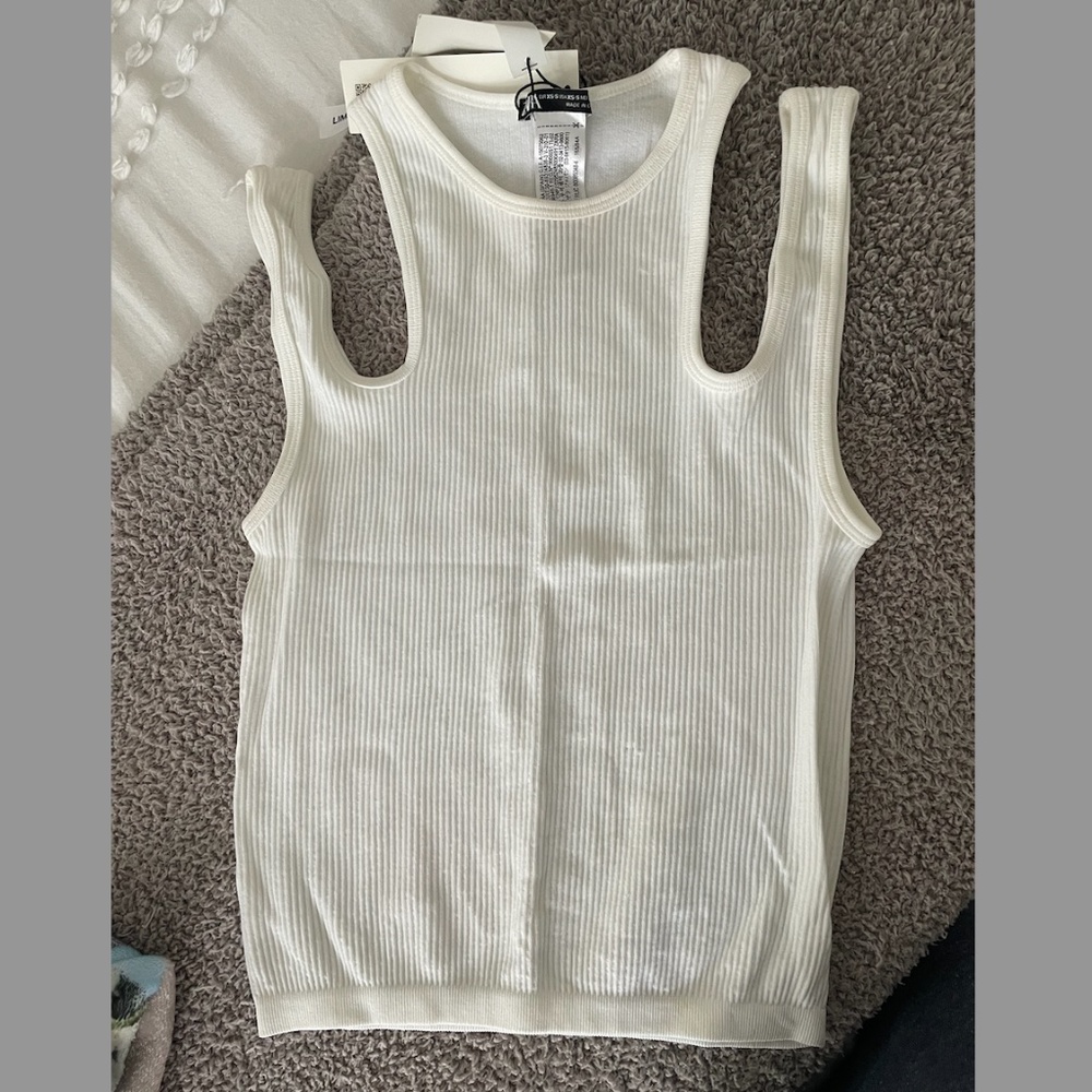 Zara White Double Strap Ribbed Tank